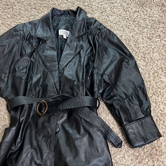 80s vintage black leather coat - Picture 6 of 7